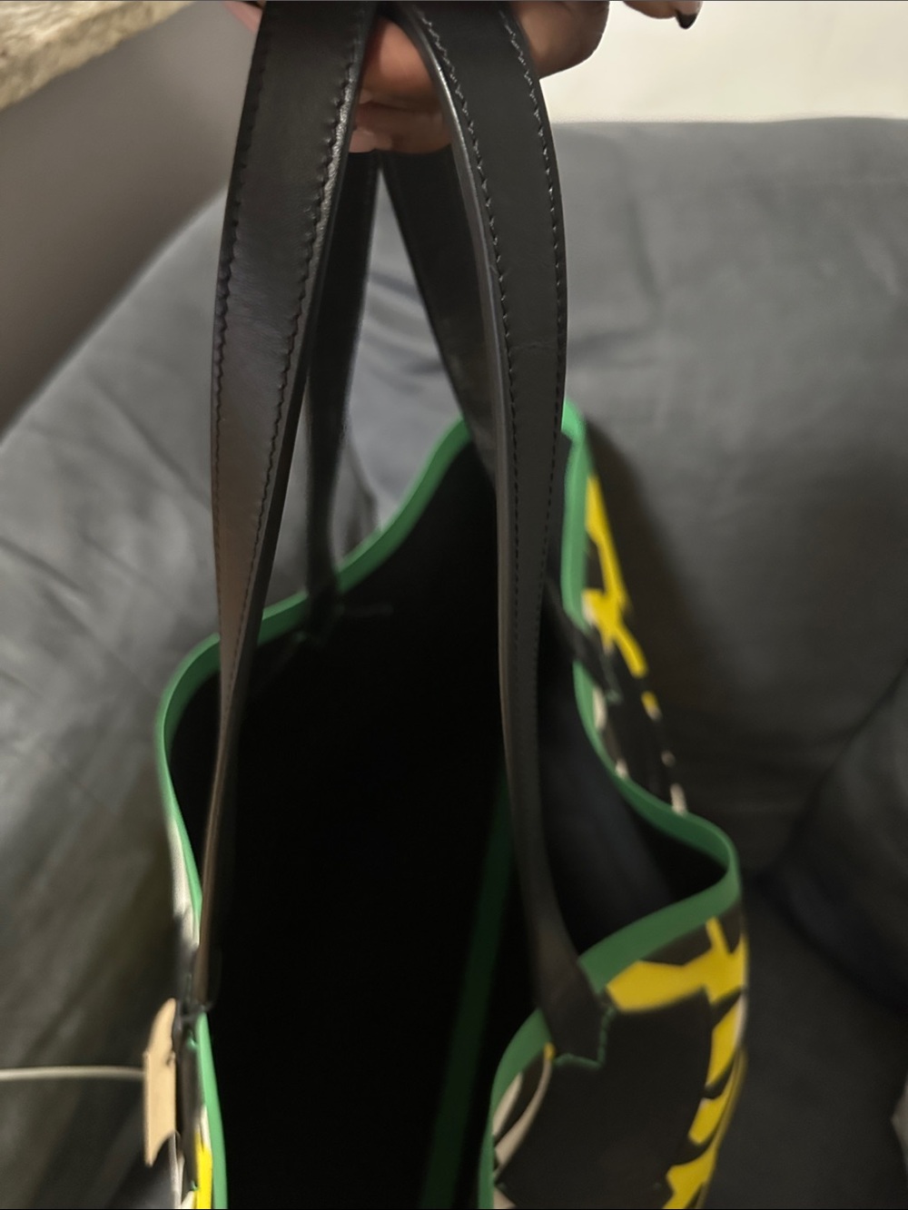 Burberry Yellow Black Cream Tote with Green Trim. PREOWNED. Like new. - Picture 8 of 17
